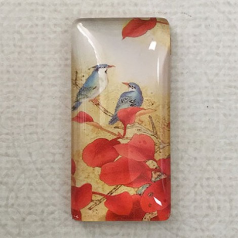 19x38mm Rectangle Art Glass Backed Cabochons - Bird Design 8 - Each 19x38mm Rectangle Art Glass Backed Cabochons - Bird Design 8 - Each