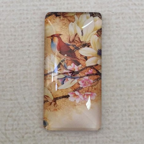 19x38mm Rectangle Art Glass Backed Cabochons - Bird Design 9 - Each 19x38mm Rectangle Art Glass Backed Cabochons - Bird Design 9 - Each