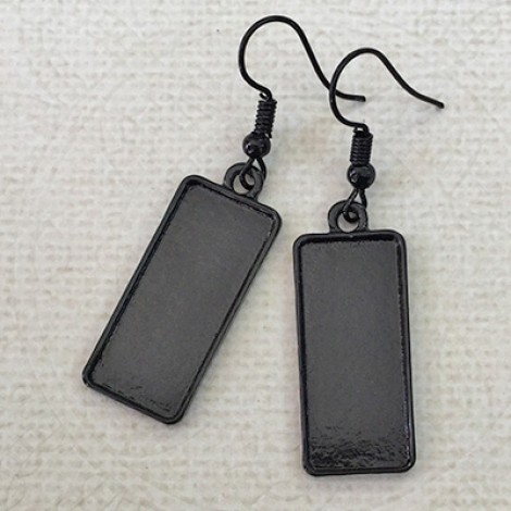 Black Plated Nickel Free Earrings to fit 10x25mm Rectangle Cabochon - Per Pair