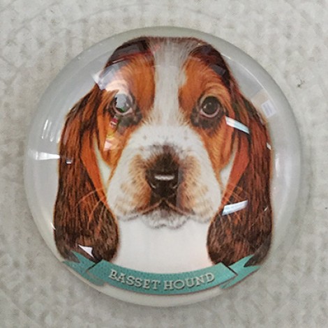 25mm Art Glass Round Cabochons - Basset Hound Dog