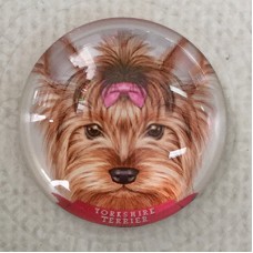 25mm Art Glass Round Cabochons - Yorkshire Terrier Dog - Each