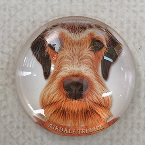 25mm Art Glass Round Cabochons - Airdale Dog