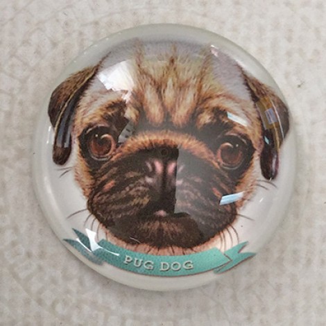 25mm Art Glass Round Cabochons - Pug Dog