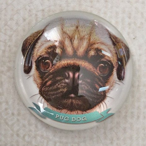 25mm Art Glass Round Cabochons - Pug Dog - Each 25mm Art Glass Round Cabochons - Pug Dog - Each