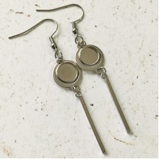 8mm ID 304 Stainless Steel Earring Bezel Settings with Round Connector + 25mm drop - Per Pair