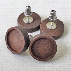 12mm ID Dark Wooden/Stainless Steel Round Earpost Setting Sets with Earnuts