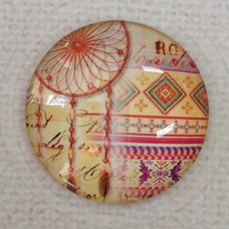 30mm Art Glass Backed Cabochons - Dreamcatcher Design 4 - each
