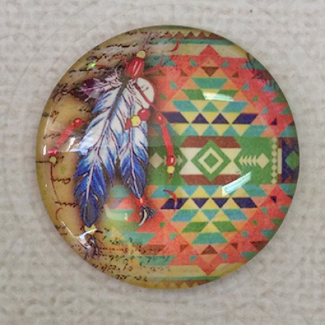 30mm Art Glass Backed Cabochons - Dreamcatcher Design 5 - each