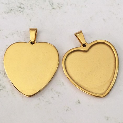 25mm ID High Quality Stainless Steel Heart Pendant Cabochon Setting - Gold 