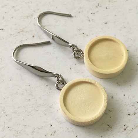 12mm ID Wooden/Stainless Steel Round Earring Drop Settings - Natural Beech
