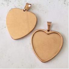 25mm ID High Quality Stainless Steel Heart Pendant Cabochon Setting - Rose Gold 