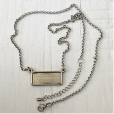 10x25mm ID Stainless Steel High Quality Rectangle Bezel Pendant Setting on 55cm Necklace Chain w-Extender Chain