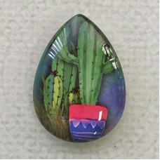 18x25mm Art Glass Backed Teardrop Cabochons - Succulents 1 - Each