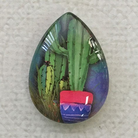 18x25mm Art Glass Backed Teardrop Cabochons - Succulents 1 - Each