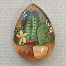 18x25mm Art Glass Backed Teardrop Cabochons - Succulents 10 - each