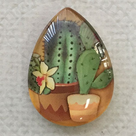 18x25mm Art Glass Backed Teardrop Cabochons - Succulents 10 - each 18x25mm Art Glass Backed Teardrop Cabochons - Succulents 10 - each