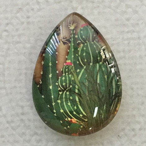 18x25mm Art Glass Backed Teardrop Cabochons - Succulents 12 - each 18x25mm Art Glass Backed Teardrop Cabochons - Succulents 12 - each
