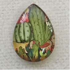 18x25mm Art Glass Backed Teardrop Cabochons - Succulents 3 - each