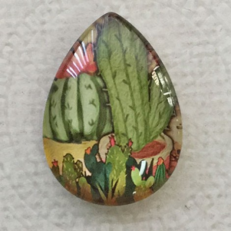18x25mm Art Glass Backed Teardrop Cabochons - Succulents 3 - each 18x25mm Art Glass Backed Teardrop Cabochons - Succulents 3 - each