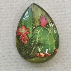 18x25mm Art Glass Backed Teardrop Cabochons - Succulents 4 - Each