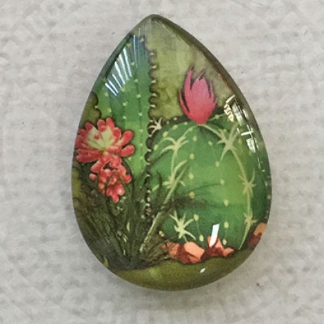 18x25mm Art Glass Backed Teardrop Cabochons - Succulents 4 - Each 18x25mm Art Glass Backed Teardrop Cabochons - Succulents 4 - Each