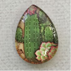 18x25mm Art Glass Backed Teardrop Cabochons - Succulents 6 - each