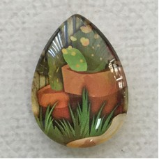 18x25mm Art Glass Backed Teardrop Cabochons - Succulents 7 - each