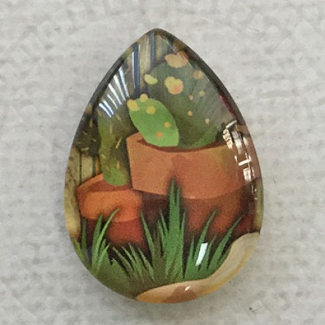 18x25mm Art Glass Backed Teardrop Cabochons - Succulents 7 - each 18x25mm Art Glass Backed Teardrop Cabochons - Succulents 7 - each