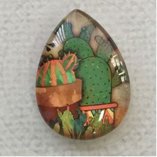 18x25mm Art Glass Backed Teardrop Cabochons - Succulents 8 - each