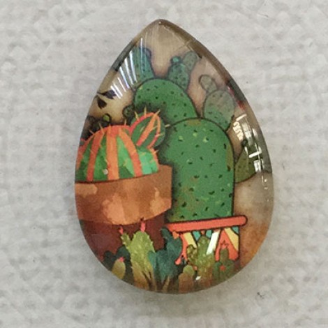 18x25mm Art Glass Backed Teardrop Cabochons - Succulents 8 - each 18x25mm Art Glass Backed Teardrop Cabochons - Succulents 8 - each
