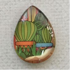 18x25mm Art Glass Backed Teardrop Cabochons - Succulents 9 - each