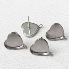 10mm Stainless Steel Heart Cabochon Earstud Setting with Loop - Pack of 2 Pair