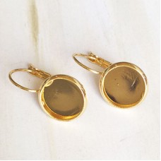 Gold Plated Surgical Stainless Steel Leverback Earrings w-12mm Setting - Per pair
