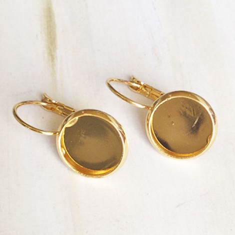 Gold Plated Surgical Stainless Steel Leverback Earrings w-12mm Setting - Per pair