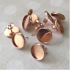 12mm ID Rose Gold Plated 304 Stainless Steel Bezel Earposts with Clutches