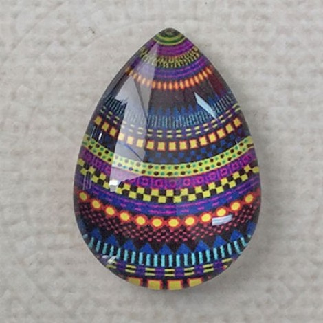 18x25mm Art Glass Backed Teardrop Cabochons - Mandala Design 1 - each