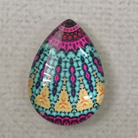 18x25mm Art Glass Backed Teardrop Cabochons - Mandala Design 11 - each 18x25mm Art Glass Backed Teardrop Cabochons - Mandala Design 11 - each