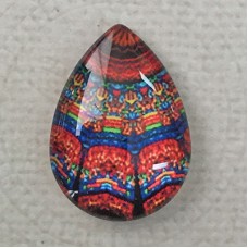 18x25mm Art Glass Backed Teardrop Cabochons - Mandala Design 2 - each