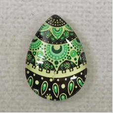18x25mm Art Glass Backed Teardrop Cabochons - Mandala Design 6 - each
