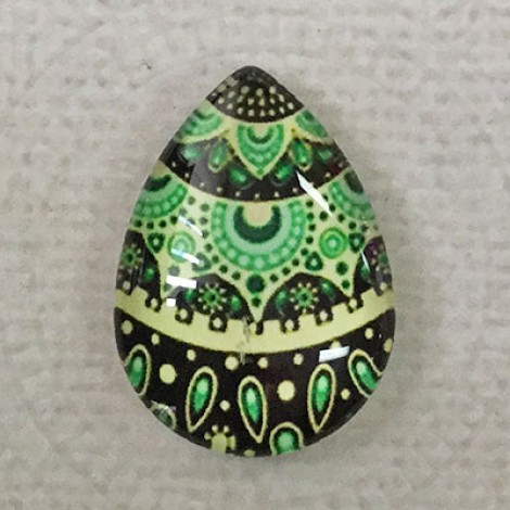 18x25mm Art Glass Backed Teardrop Cabochons - Mandala Design 6 - each