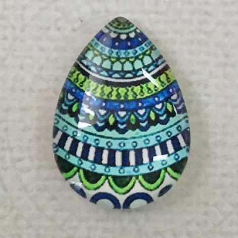 18x25mm Art Glass Backed Teardrop Cabochons - Mandala Design 7 - each 18x25mm Art Glass Backed Teardrop Cabochons - Mandala Design 7 - each