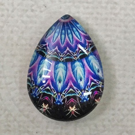 18x25mm Art Glass Backed Teardrop Cabochons - Mandala Design 8 - each
