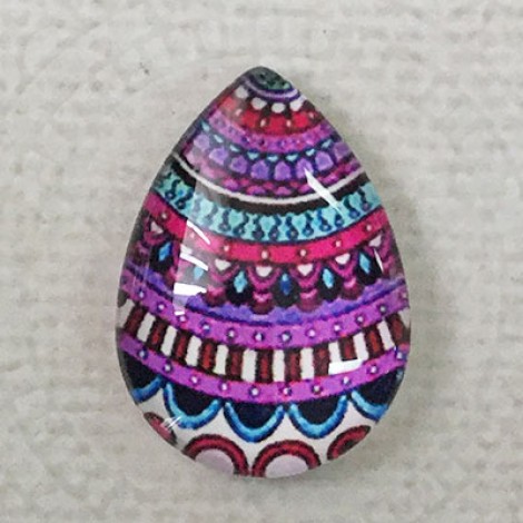 18x25mm Art Glass Backed Teardrop Cabochons - Mandala Design 9 - each 18x25mm Art Glass Backed Teardrop Cabochons - Mandala Design 9 - each