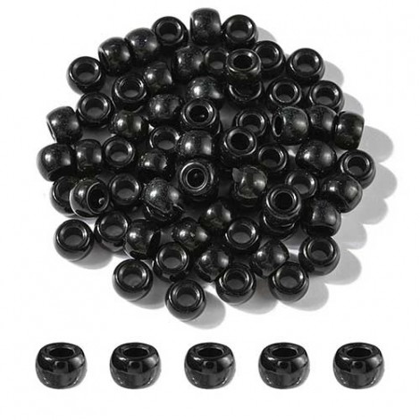 8x5-6mm Large 4mm Hole Resin Barrel Beads - Black - Pack of 100