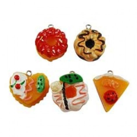20-26mm Assorted Cake Resin Pendants - Pack of 5