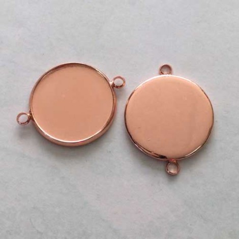 20mm ID Rose Gold Plated Brass Bezel Link Cab Settings w-2 Loops - Pack of 4