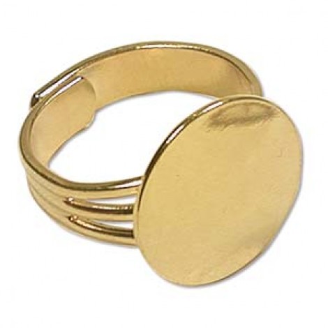 Gold Plated Adjustable Ring w/16mm Flat Pad