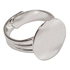 Silver Plated Adjustable Ring with 16mm Flat Pad