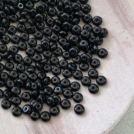 4mm Czech Glass Rondelles - Opaque Black - Pack of 50