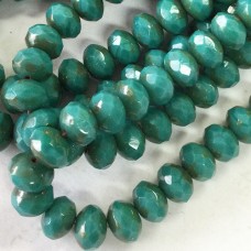 6x8mm Czech Firepolish Rondelles - Turquoise Green with Picasso Finish - Pack of 5